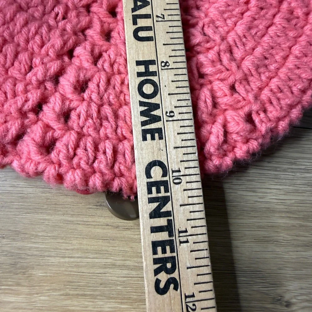 OshKosh B'Gosh Pink Crochet Knit Beret French Style Button Heart Flower Girl Hat